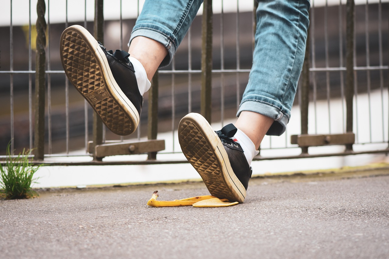 banana peel, to slip, danger, dangerous, fall, feet, falling down, banana peel, falling down, falling down, falling down, falling down, falling down